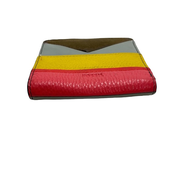 FOSSIL Genuine Leather Gray Pink Yellow Bi-Fold Wallet Coin Purse Cash Holder - Picture 5 of 16